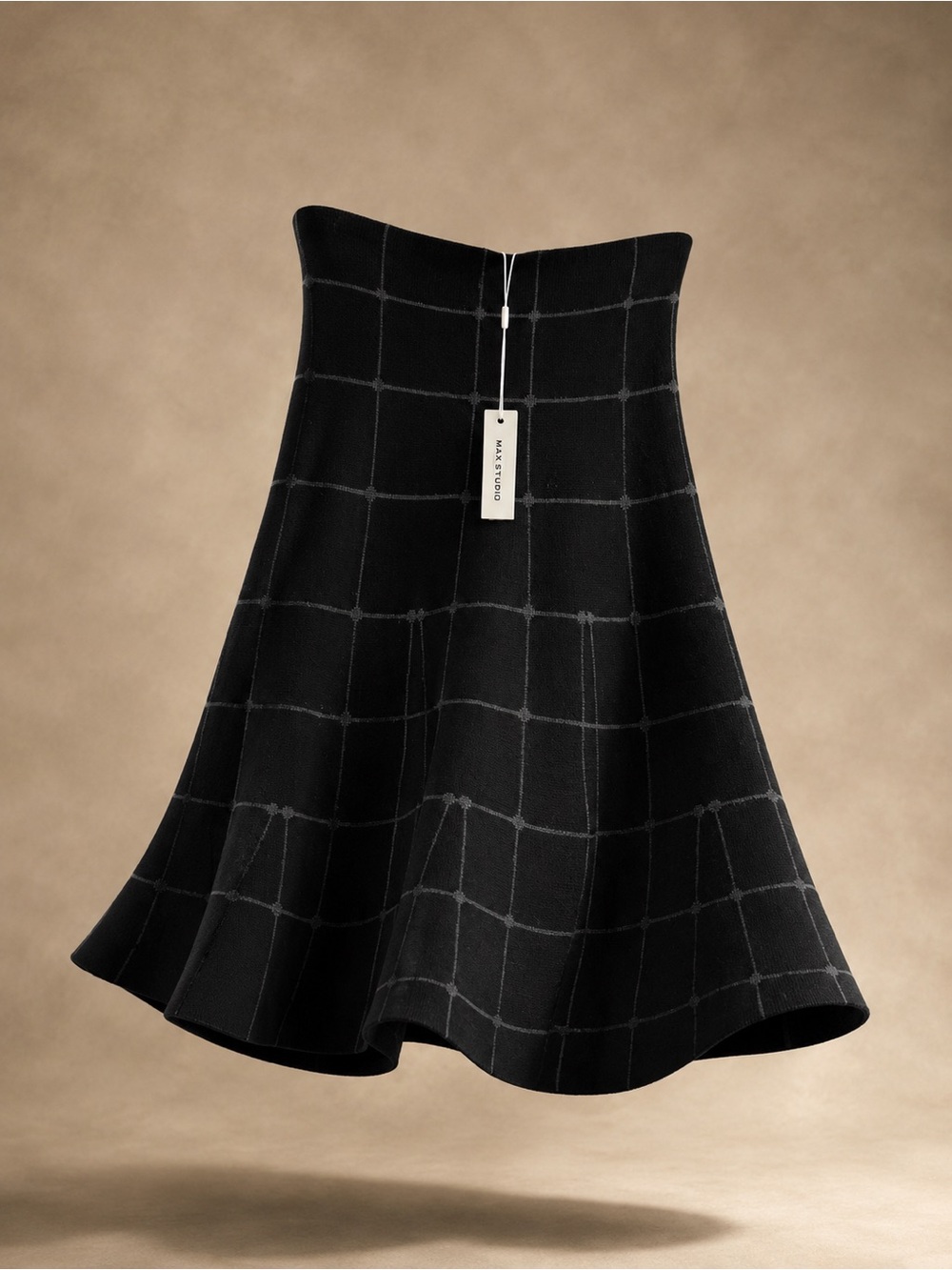 Max Studio Black Windowpane Circle Skirt